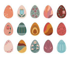 Świąteczne jajka, ozdobne pisanki. Zestaw kolorowych jajek wielkanocnych. Ilustracje wektorowe na Wielkanoc. - obrazy, fototapety, plakaty