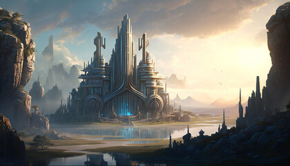 Obraz premium Asgard world of the gods - home of the Aesir - landscape - German Mythologies - Generative AI