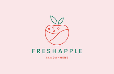 Creative apple logo and leaf icon Design Symbol Illustration in trendy outline linear line style