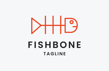 Sea Food fish bone Logo Design Template line art icon .
