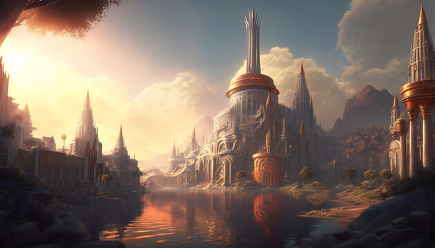 Asgard world of the gods - home of the Aesir - landscape - German Mythologies - Generative AI
