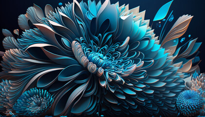Naklejka na ściany i meble explosion of colors, colors, blue, varied tones, flower style, generative AI
