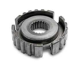 New stainless steel gear on white background