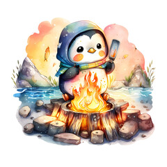 Cute Camping Penguin Cliparts Bundle