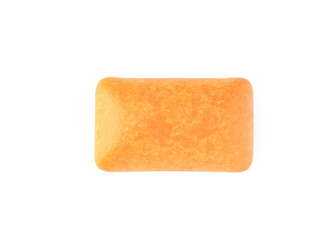 One tasty orange chewing gum isolated on white, top view