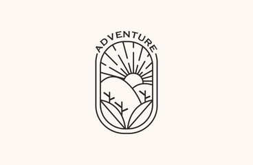 Vintage Adventure mountain badge logo template line art style .