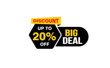 20 Percent BIG DEAL offer, clearance, promotion banner layout with sticker style. 
