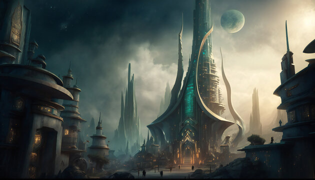 Asgard world of the gods - home of the Aesir - Sky landscape - German Mythologies - Generative AI