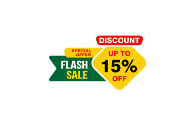 15 Percent FLASH SALE offer, clearance, promotion banner layout with sticker style. 
