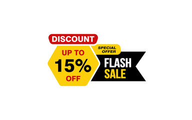 15 Percent FLASH SALE offer, clearance, promotion banner layout with sticker style. 
