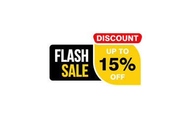 15 Percent FLASH SALE offer, clearance, promotion banner layout with sticker style. 
