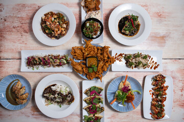 Set of fusion thai dishes