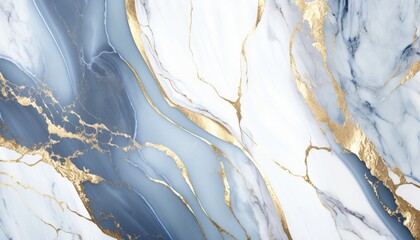 Radiant Blue Marble with Gleaming Gold Streaks, AI Generative
