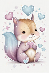 Nursery illustration of an adorable baby squirrel