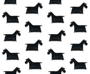 Vector seamless pattern of hand drawn doodle sketch colored Scottish terrier dog isolated on white background - obrazy, fototapety, plakaty