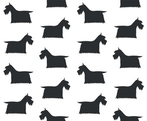 Vector seamless pattern of hand drawn doodle sketch black Scottish terrier dog isolated on white background