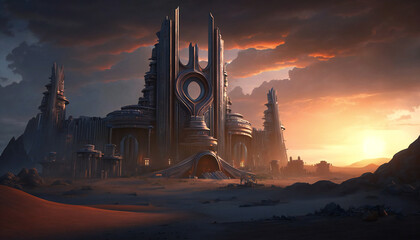 Naklejka premium Asgard world of the gods - home of the Aesir - landscape - German Mythologies - Generative AI