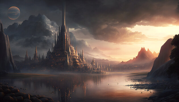 Asgard world of the gods - home of the Aesir - landscape - German Mythologies - Generative AI