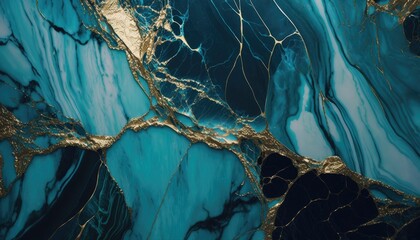 Aqua Blue Marble with Gold Mottling: A Natural and Organic Texture, AI Generative
