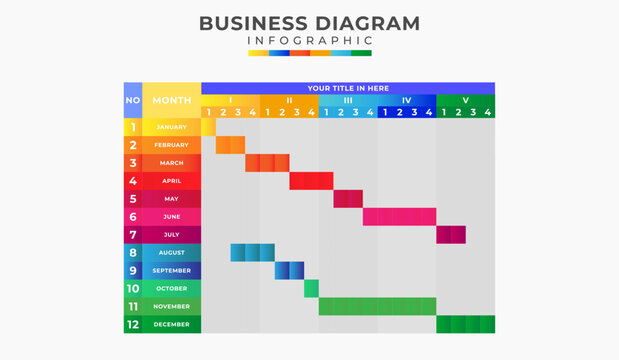 Monthly modern Timeline Gantt chart with table, presentation vector infographic. Infographic template for business.