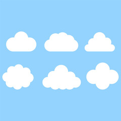 banner with white clouds blue background. Vector illustration.