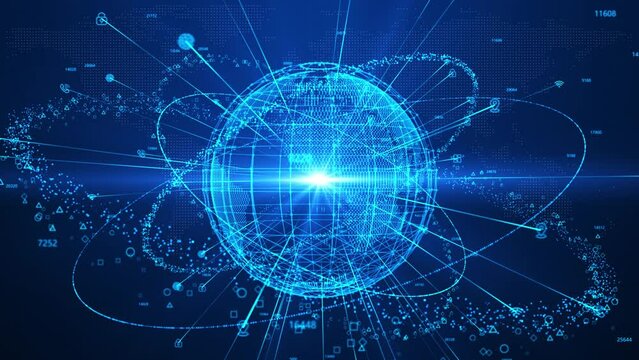 Digital Tech Earth Map, Blue technology earth, digital world map, big data background, Internet technology, global connectivity, future intelligent cloud computing video.