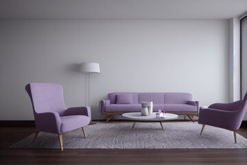 Modern Living Room Mockup with Blank Wall and Purple Couch Made with Generative AI