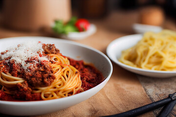 delicious fresh tomato spaghetti bolognese, generative AI