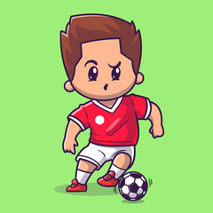 Cute Boy Playing Soccer Cartoon Vector Icon Illustration. People Sport Icon Concept Isolated Premium Vector. Flat Cartoon Style