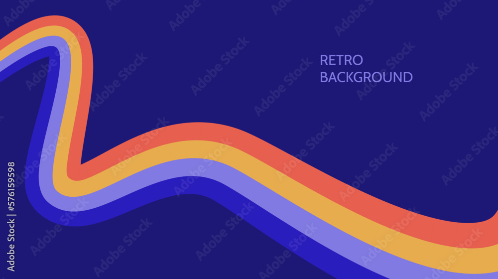 Poster Retro abstract linear background. Colourful wavy lines wallpaper. Vintage curved stripes and lines backdrop. Vector design in 60s or 70s style.