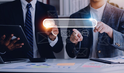 Search engine optimization, SEO, Searching Browsing Internet Data Information Networking Concept, Businessman use smartphone for find data on networking, copy space.