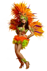 Acrylic prints Carnival PNG. Beautiful brazilian woman in brazilian carnival costume on yellow background