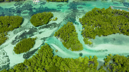 Islands in a beautiful lagoon. Tropical landscape. Bantayan island, Philippines.