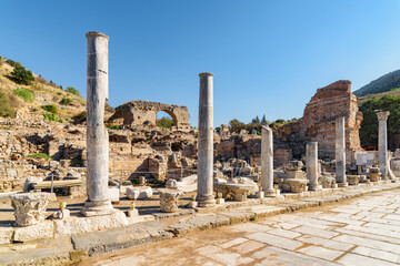 Awesome view of columns in Ephesus (Efes) at Turkey