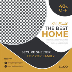 Real Estate House Property Apartment Building Social Media Advertisement Post, Construction Promotional Square Flyer Template