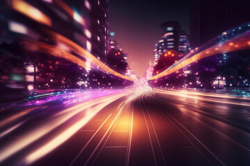 Fototapeta na wymiar A blurry photo of a city street at night, Generative AI