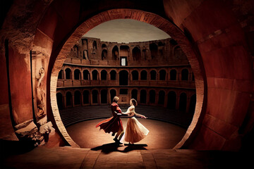 performance of the romeo juliet in italian play at the cormessco theater - obrazy, fototapety, plakaty