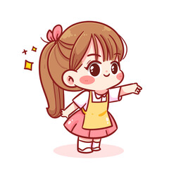 Cute girl standing presenting something to side with hand cartoon character hand draw art illustration