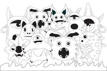 Obraz premium cute monster hand drawn vector black and white doodle vector