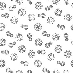 Vector seamless pattern of various gears, cogwheels, symbols of setting on white background. It can be used for printing on various surfaces