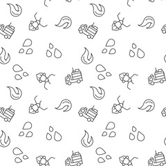 Vector seamless pattern of fire fighter, fire truck, water on white background. It can be used for printing on various surfaces