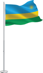 Isolated waving national flag of Rwanda on flagpole