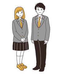 高校生の男女の全身イラスト