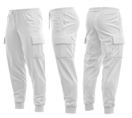 Jogging pants cargo style, With rib cuff, White
