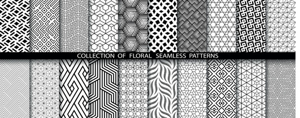 Obraz na płótnie Canvas Geometric set of seamless black and white patterns. Simpless vector graphics