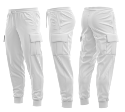 Jogging pants cargo style, With rib cuff, White