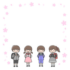 新一年生4人と桜のフレーム