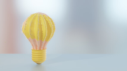 Yellow Pink bulb shaped cactus. Designed in minimal concept. 3D Render.