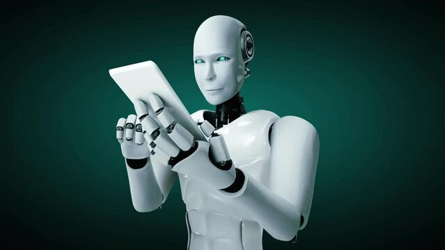 Futuristic robot artificial intelligence huminoid AI programming coding technology development and machine learning concept. Robotic bionic science research for future of human life. 3D rendering.