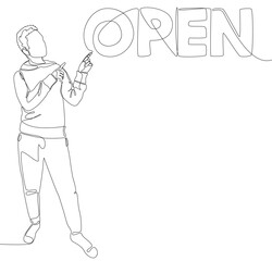 One continuous line of Open. Thin Line Illustration vector concept. Contour Drawing Creative ideas.